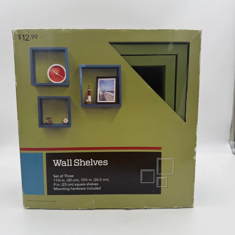 Set of 3 Green Square Floating Wall Shelves Nesting Cube Display Shelves